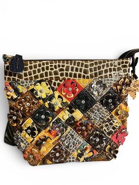 Genuine Leather Spliced Multicolor Crossbody Bag Boho Floral NWOT